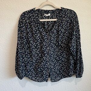 Velvet by Graham & Spencer For Anthropologie Floral Blue Button Down Boho Blouse